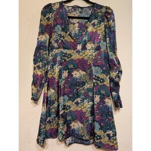 Zara Floral Print Mini Dress Long Sleeve V Neck‎ XS